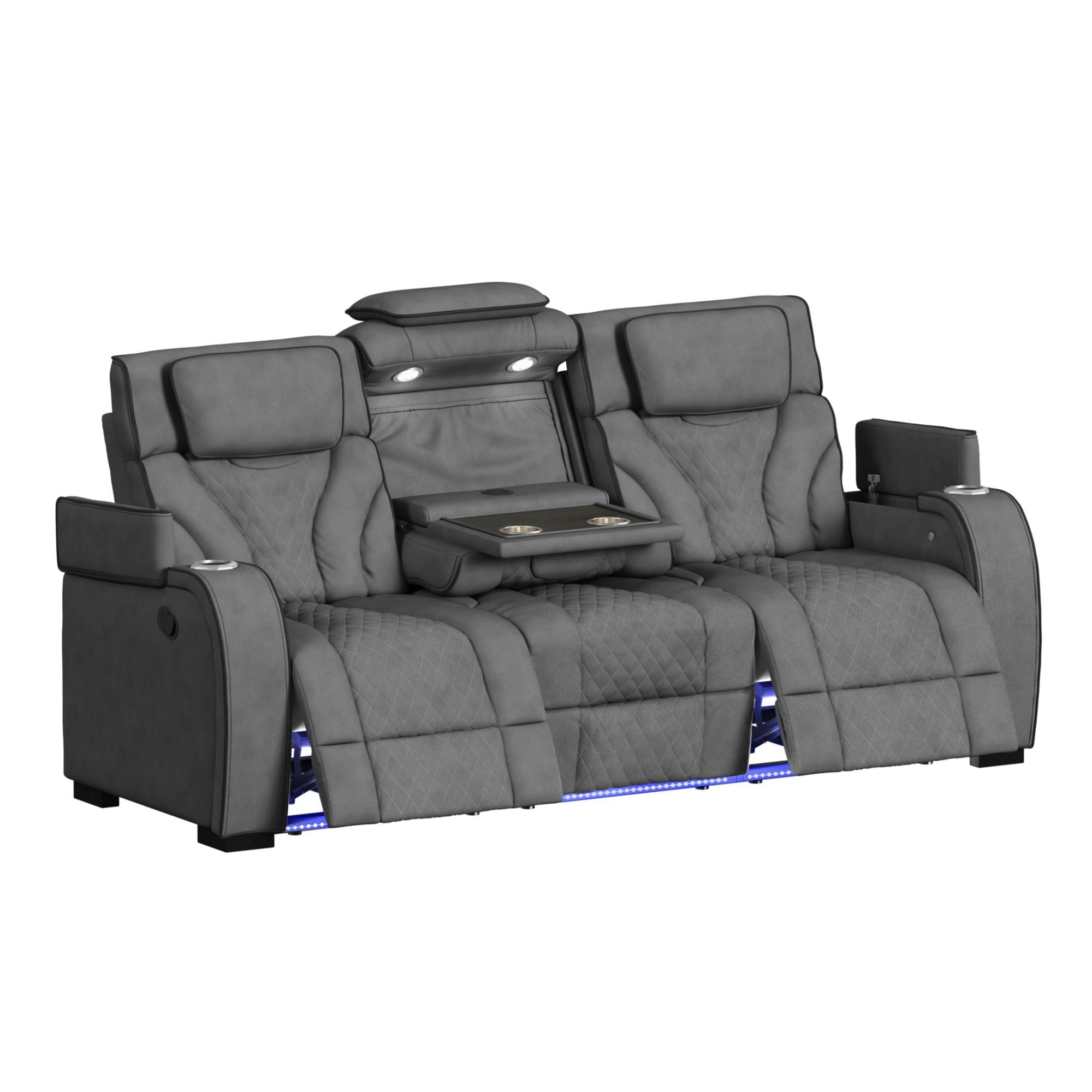 Blitz - Motion Sofa With DDT, Reading Light, Wireless Charger And LED - Simba Slate And Black Welt