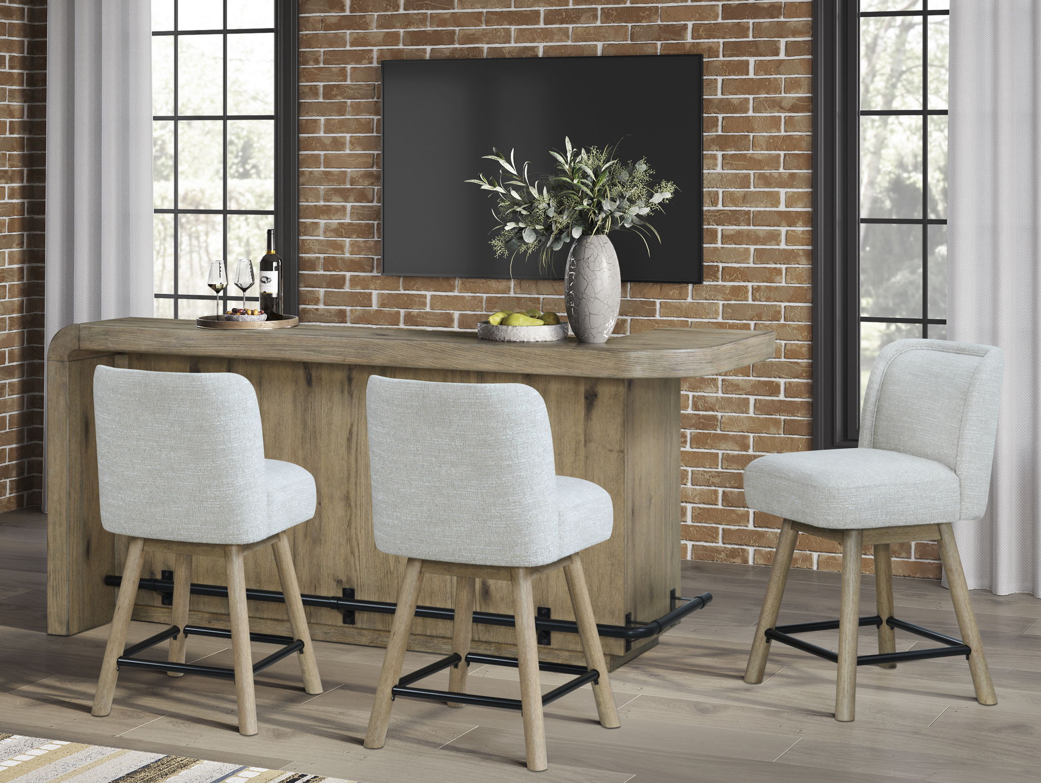 Pagosa - Counter Height Swivel Stool (Set of 2) - English Knotty Oak / Gray