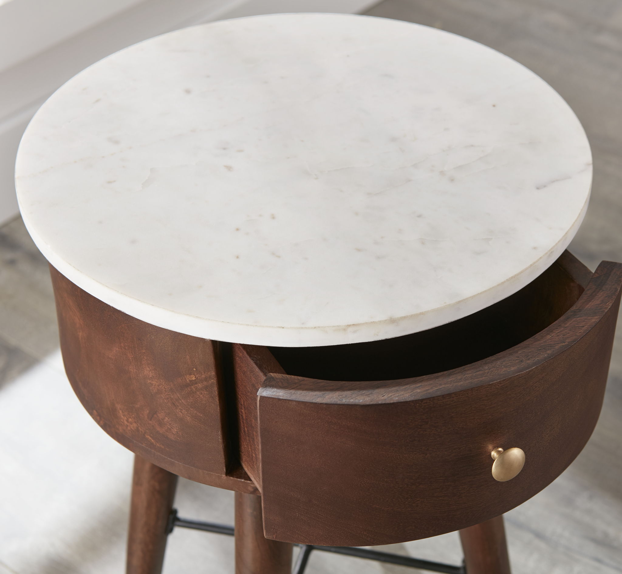 Bangalore - Marble Top Round End Table - White