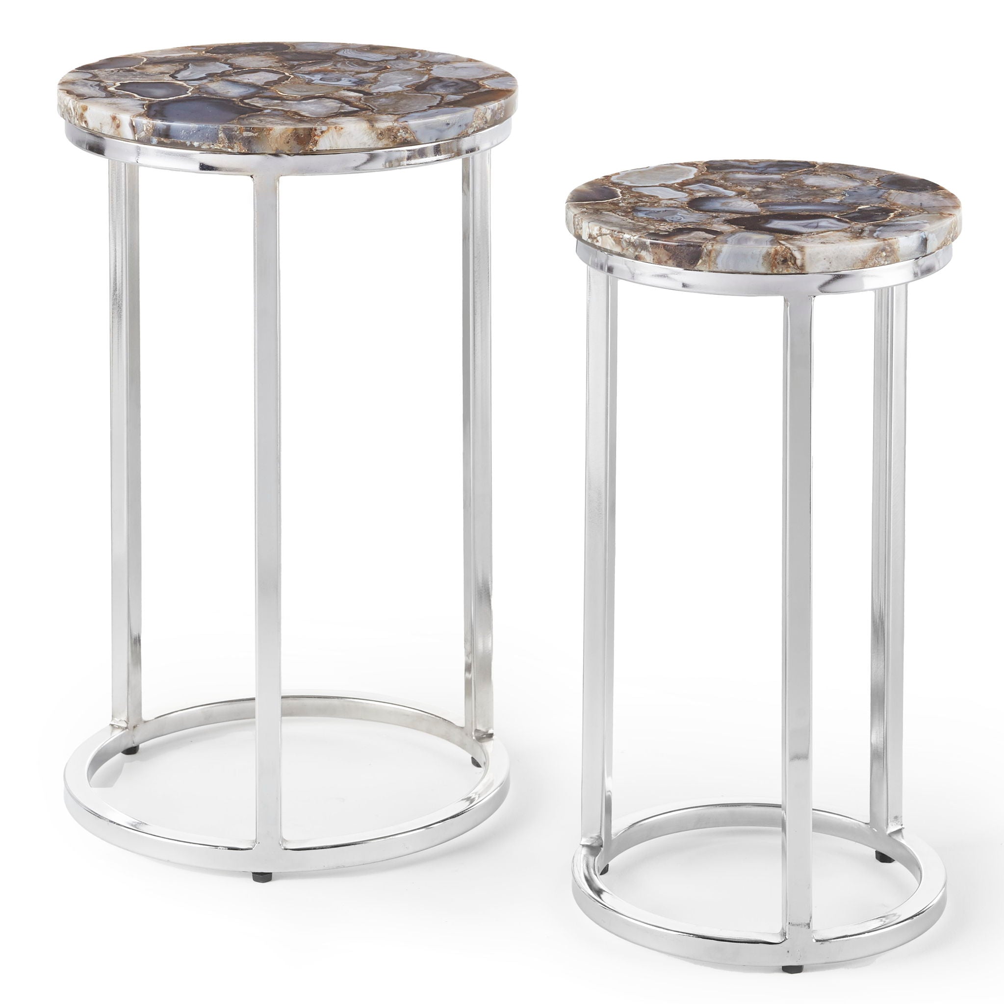 Onyx - Agate Top Nesting Table - Pearl Silver