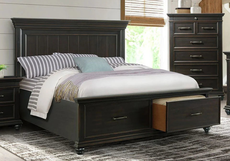 Crazy Low Price Slater Black Queen or King 4 Piece Storage Bedroom Collection from Elements