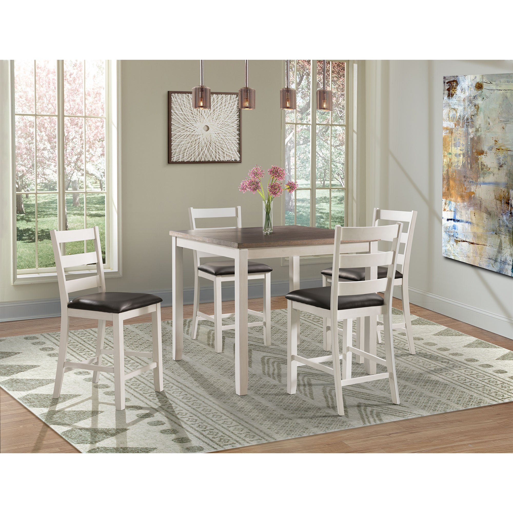 Martin 5pc Counter Dining Set (Dark Brown Top - White Base) from Elements
