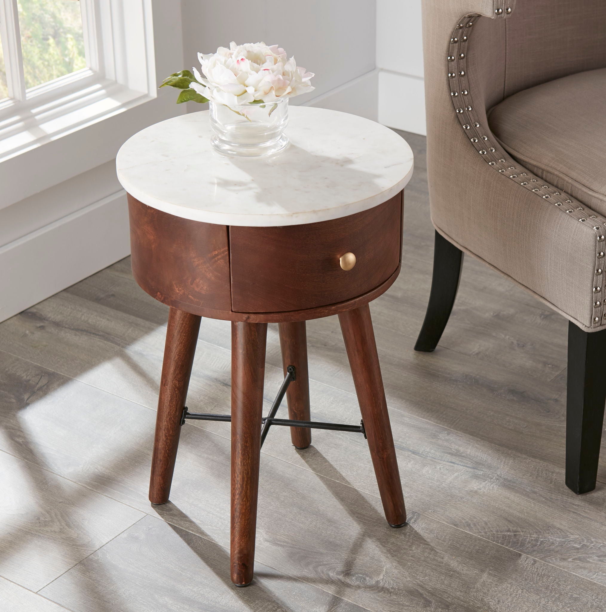Bangalore - Marble Top Round End Table - White
