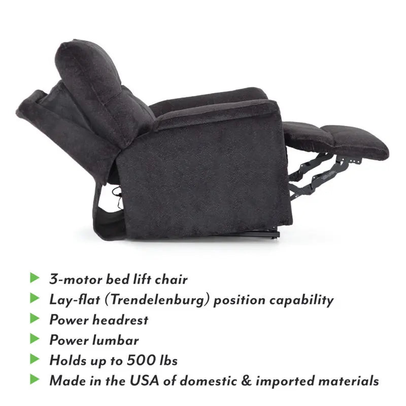 Crazy Low Price - Franklin Furniture - Finn 3 Motor Bed-Lift Chair w-Power Headrest, Lumbar-Seat Massage, Holds up to 500 lbs - 4418-ONYX