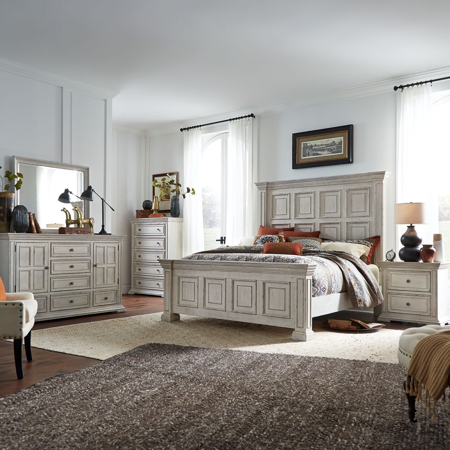 Crazy Low Price - Big Valley 361W-BR Queen or King 4 Piece Bedroom Set By Liberty -White Stone Distressed Finish