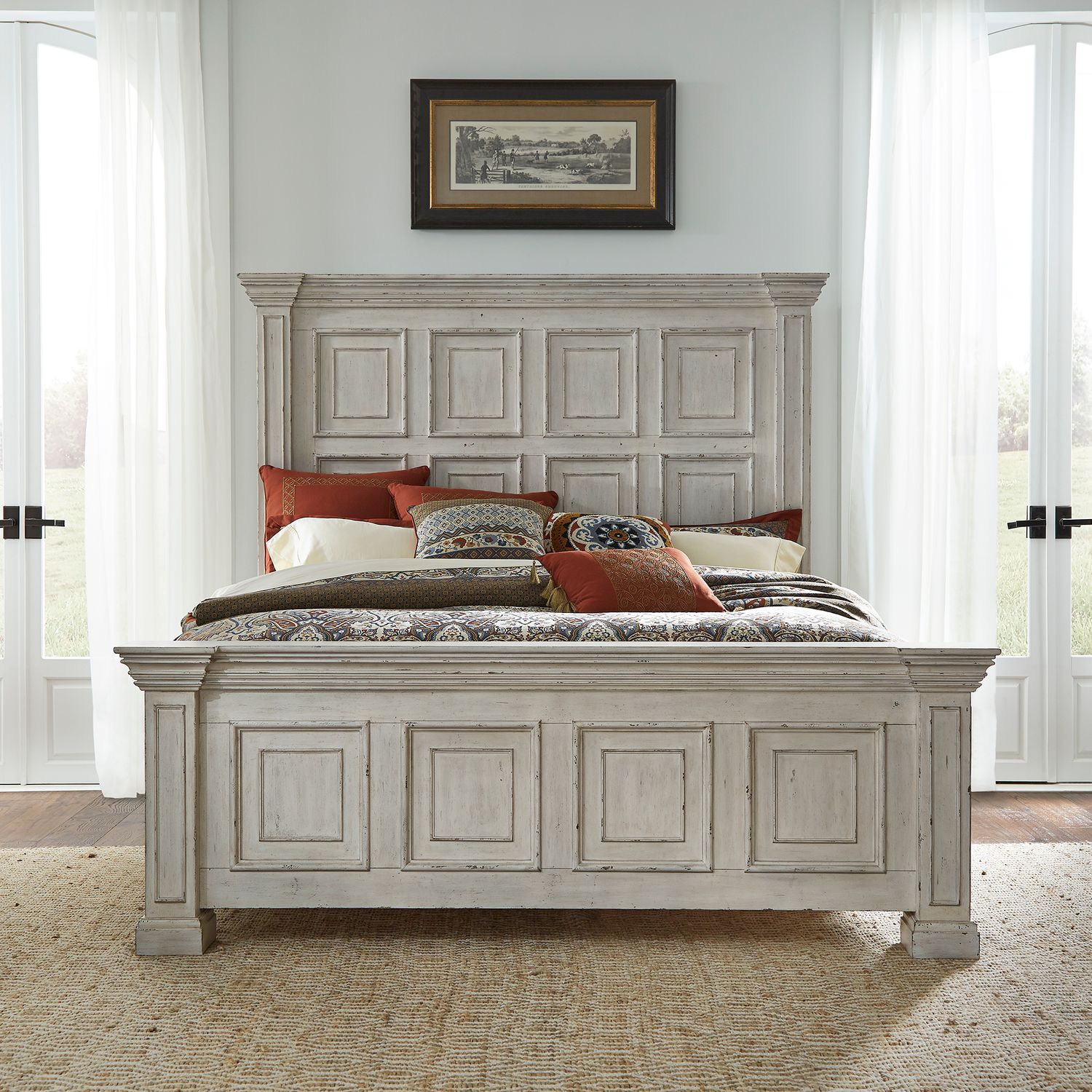 Crazy Low Price - Big Valley 361W-BR Queen or King 4 Piece Bedroom Set By Liberty -White Stone Distressed Finish