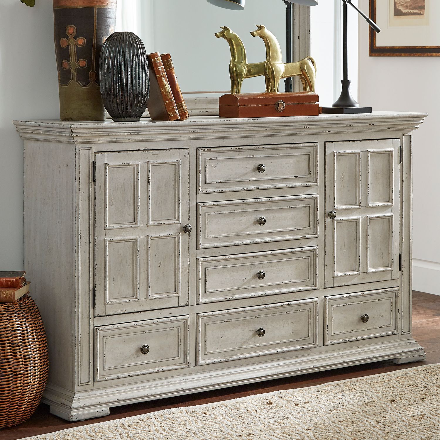 Crazy Low Price - Big Valley 361W-BR Queen or King 4 Piece Bedroom Set By Liberty -White Stone Distressed Finish