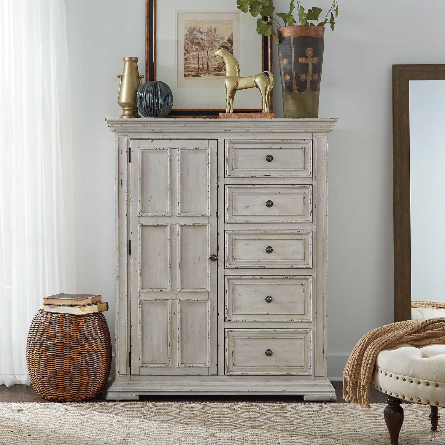 Crazy Low Price - Big Valley 361W-BR Queen or King 4 Piece Bedroom Set By Liberty -White Stone Distressed Finish