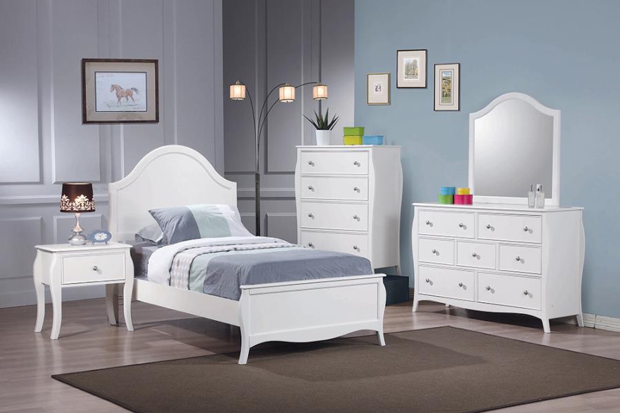 Dominique 4-piece Full Panel Bedroom Set White-BED/NIGHTSTAND/DRESSER&MIRROR