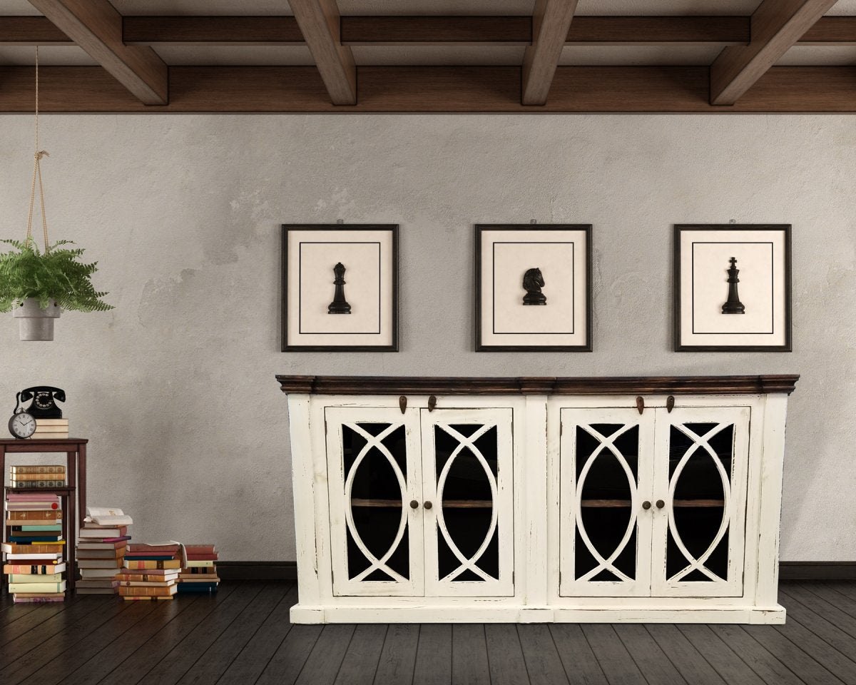 MT COM 58 WHITE ANTIQUE CONSOLE 78x16x38