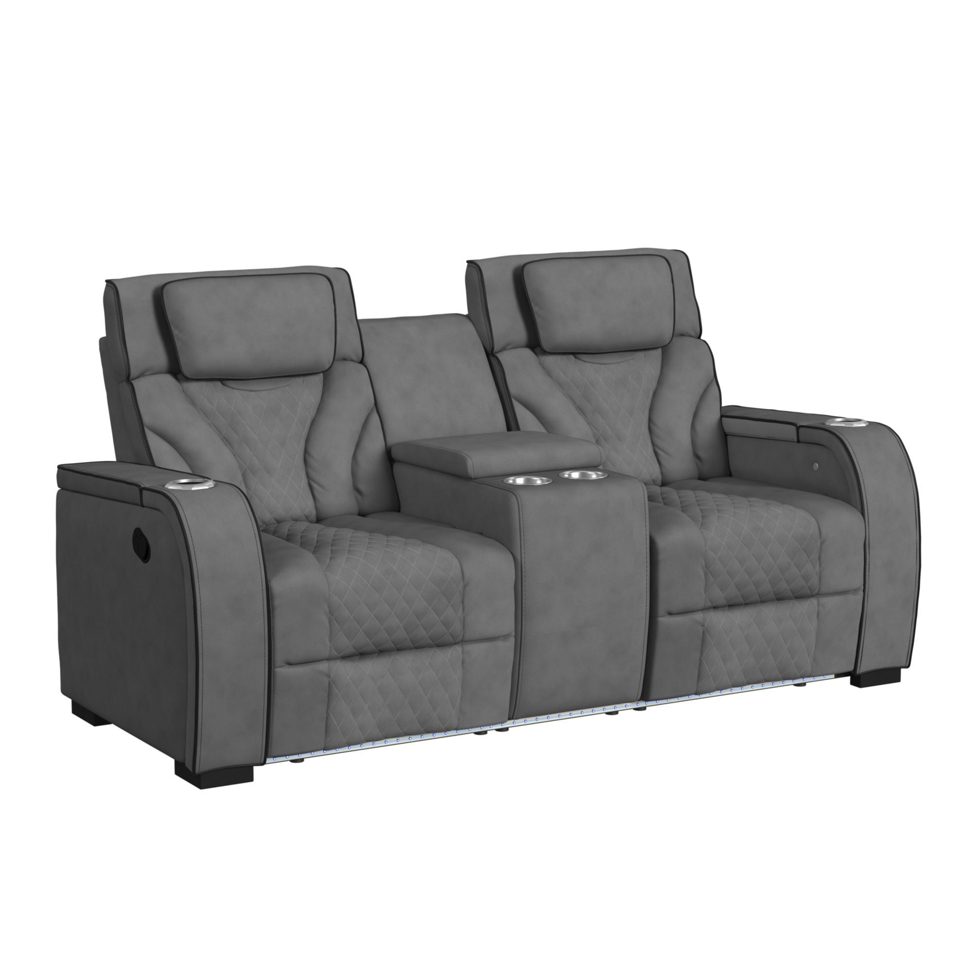 Blitz - Motion Loveseat With Console, And LED - Simba Slate And Black Welt