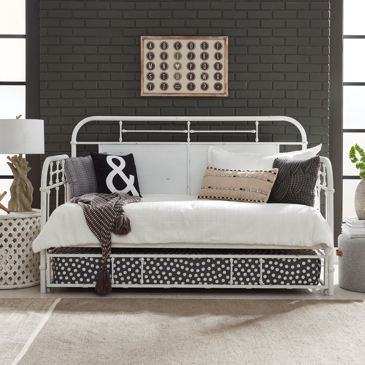 Twin Metal Day Bed with Trundle- Antique White from Liberty Furniture