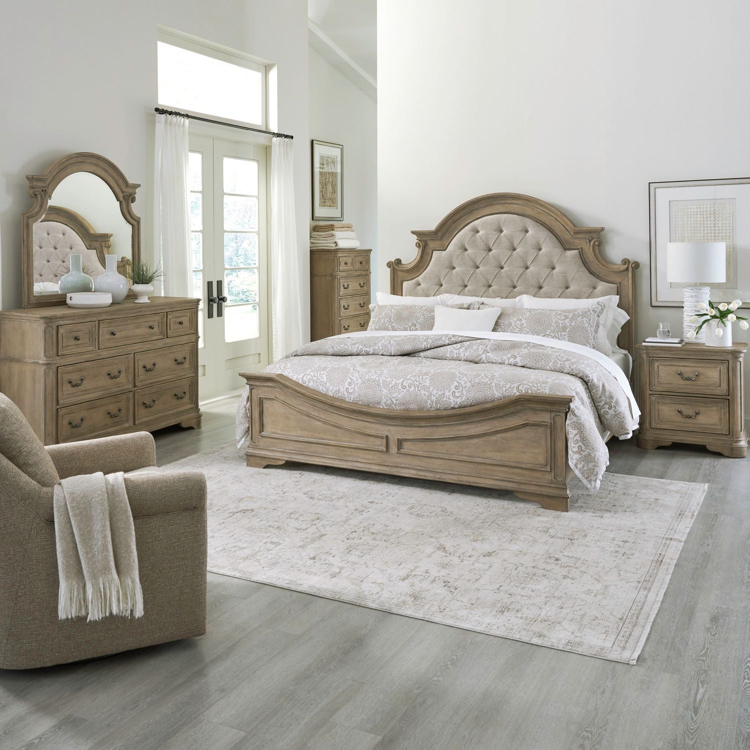 Magnolia Manor Brown Queen or King 6 piece Bedroom Set - Liberty Furniture.