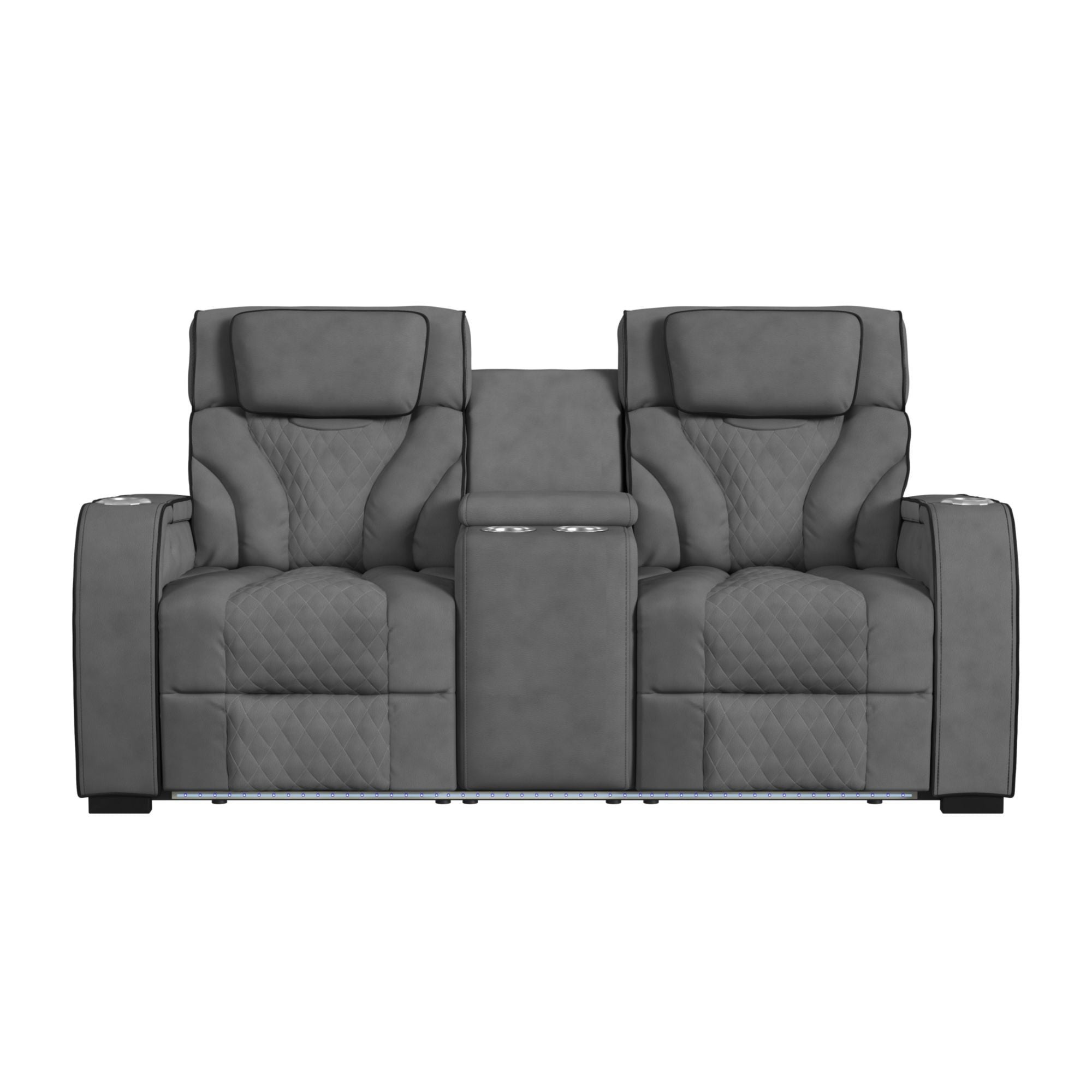 Blitz - Motion Loveseat With Console, And LED - Simba Slate And Black Welt
