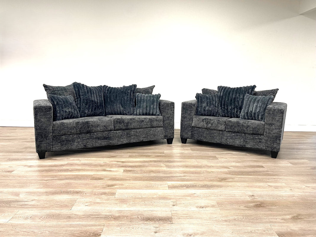 410 - Sofa and Loveseat Set (Charcoal) Cheap Seats!