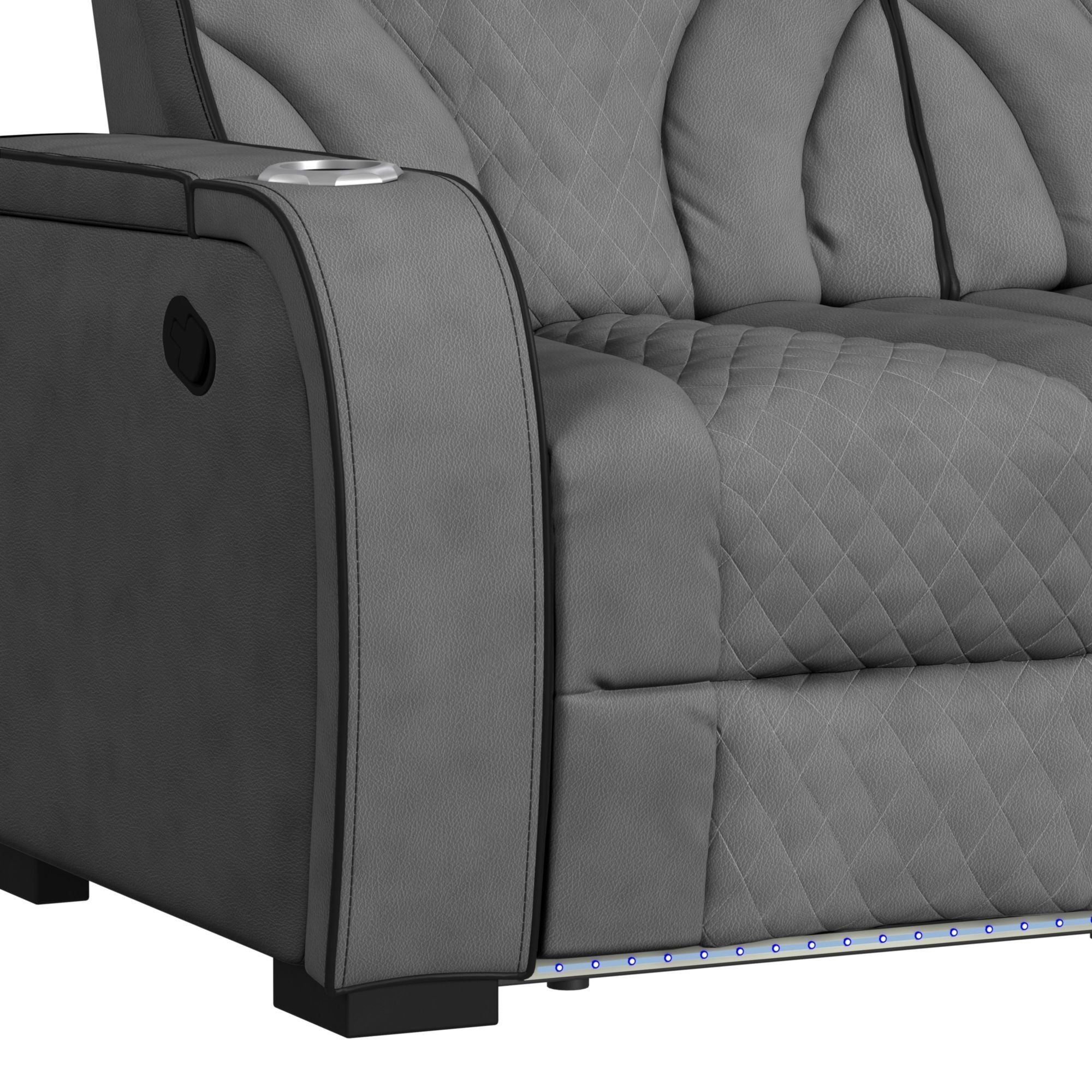 Blitz - Motion Sofa With DDT, Reading Light, Wireless Charger And LED - Simba Slate And Black Welt