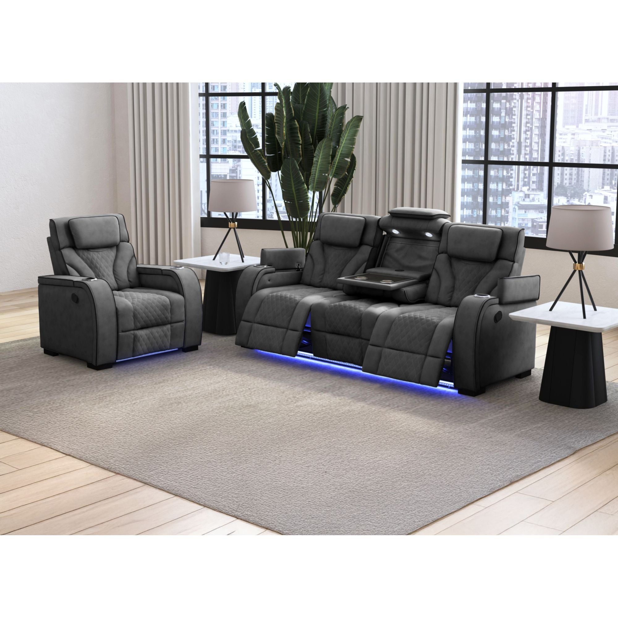 Blitz - Motion Recliner With LED - Simba Slate And Black Welt
