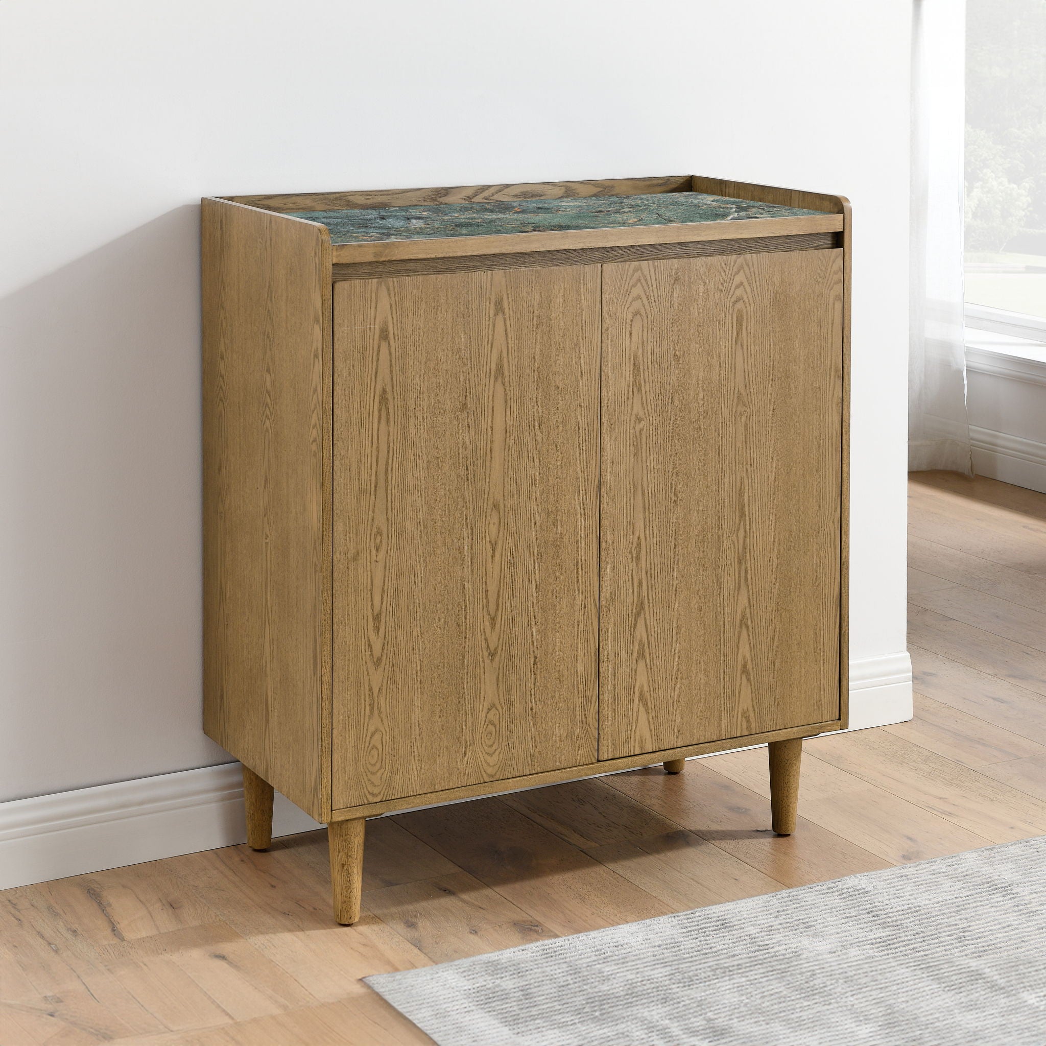 Novato - Bar Cabinet With Sintered Stone Inlay Top - Light Brown