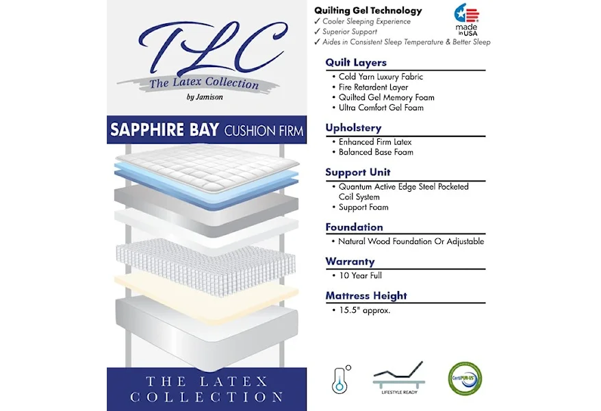 SAPHIRE BAY Comfort FIRM 16 inch Latex mattress by Jamisson Bedding