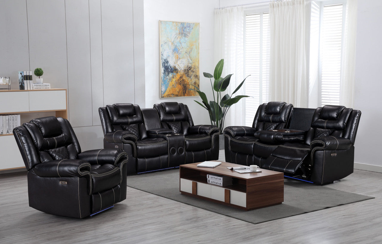 ENCORE BLACK 3pc Power Motion Reclining Living Room Set