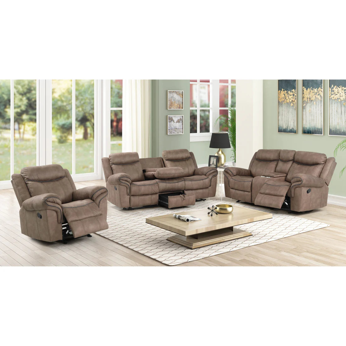 S5992 RIO GRANDE (BRWN) 3 Piece Reclining Set. Sofa, Love Seat and Recliner.