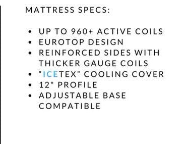 ICETEX HYBRID 12in POCKET COIL MATTRESS - Made In The USA!
