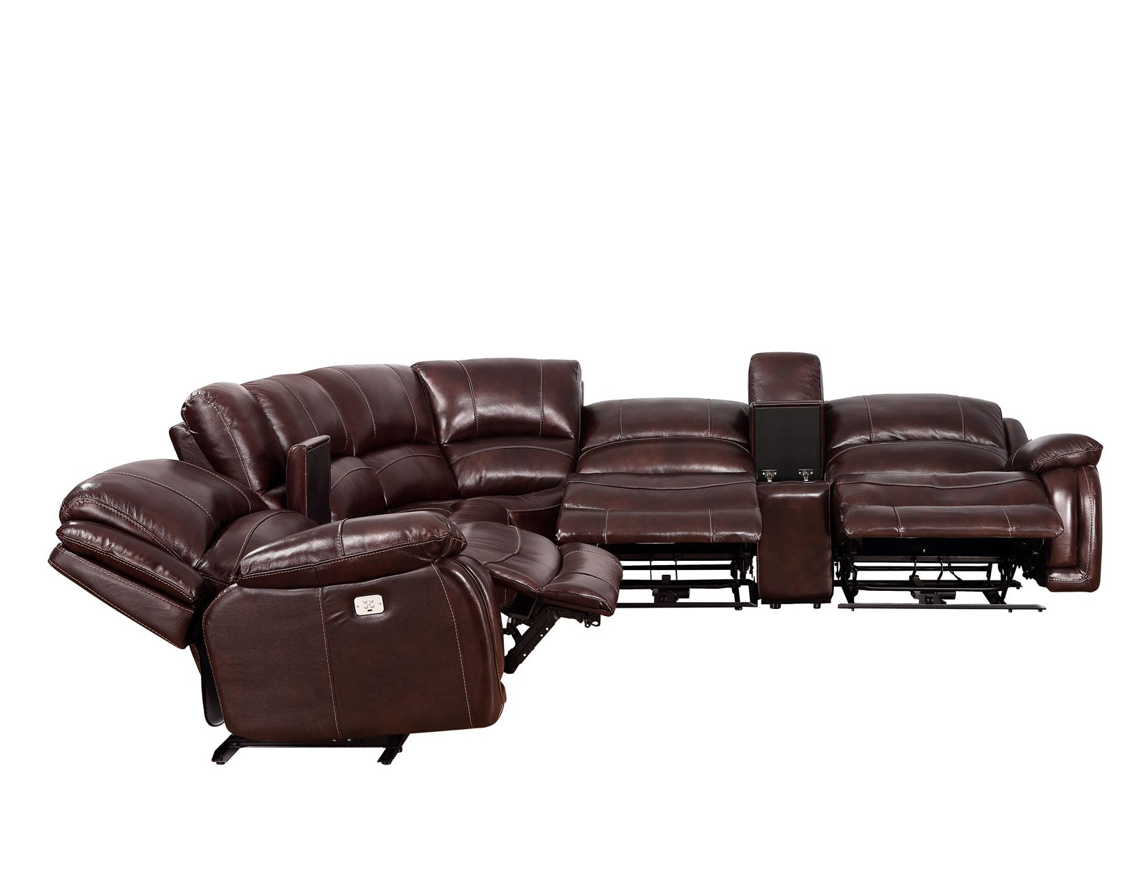 Denver Dual-Power 7-Piece Leather Sectional, Brown by Steve Silver