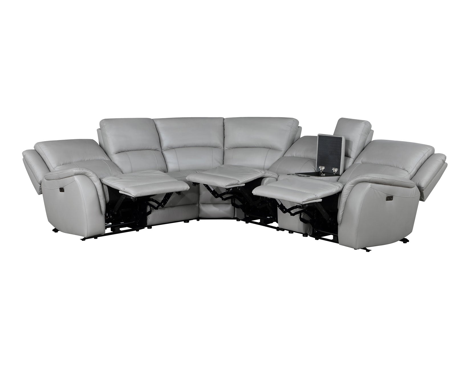 Alexandria Leather 6-Piece Power Reclining Set, Stone by Steve Silver