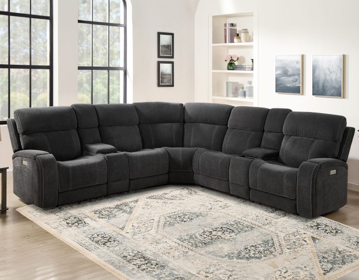 Seattle 3-Piece Dual-Power Reclining Sectional w/Dual Wireless-Charging Consoles by Steve Silver
