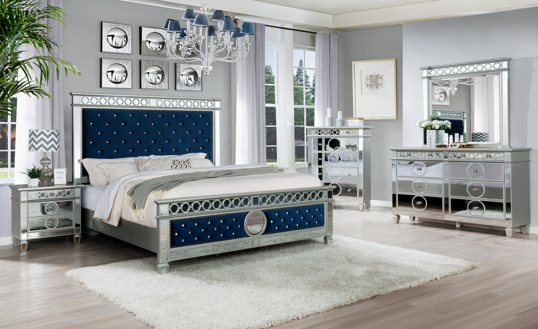 Olympia Velvet Mirrored Bedroom Collection - Blue