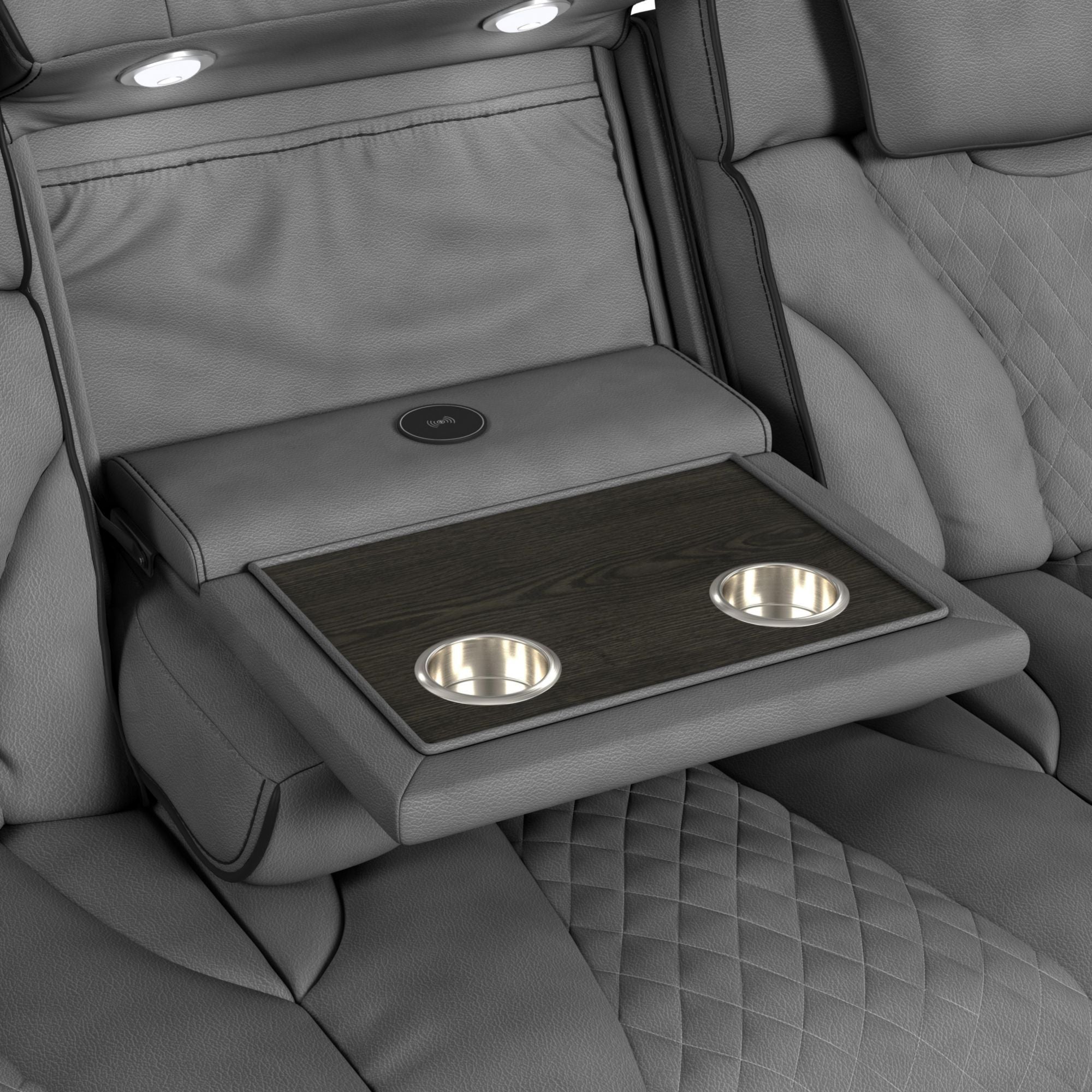 Blitz - Motion Sofa With DDT, Reading Light, Wireless Charger And LED - Simba Slate And Black Welt