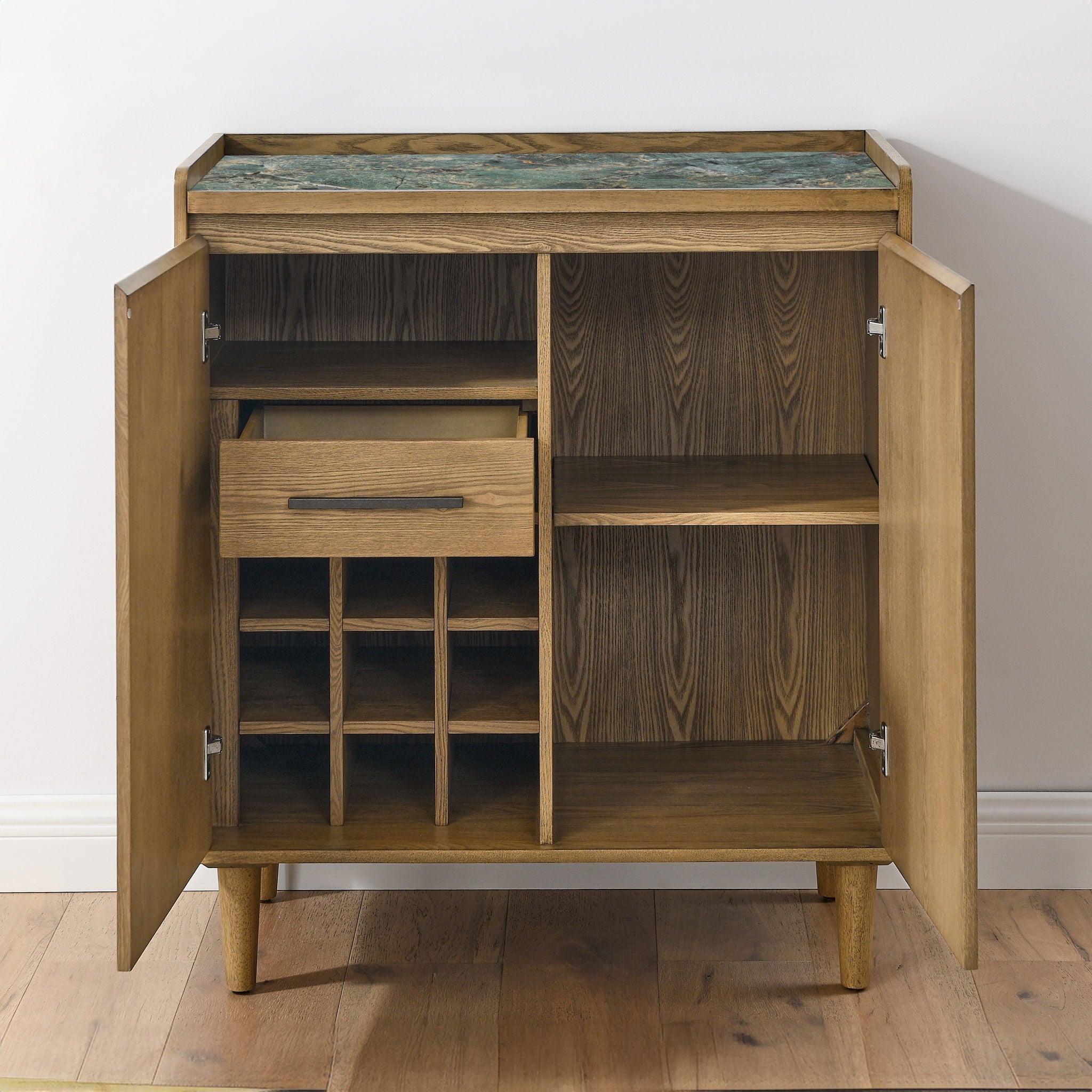Novato - Bar Cabinet With Sintered Stone Inlay Top - Light Brown