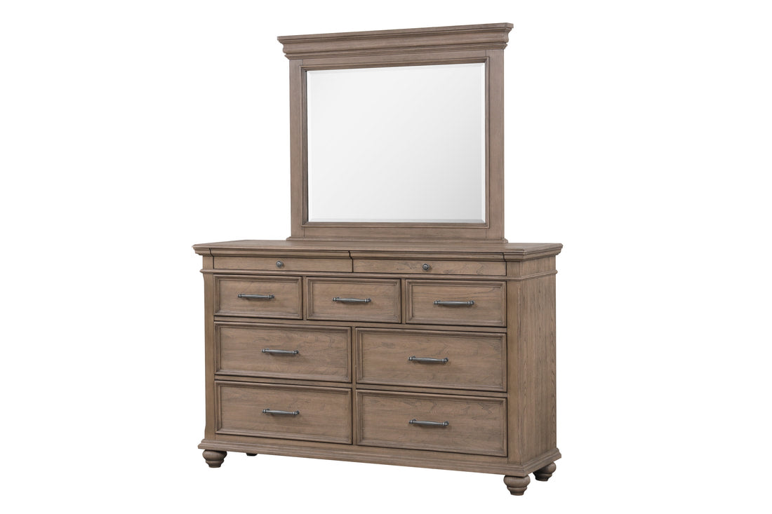 San Jacinto Storage Bench Complete 6 Piece Queen or King Bedroom Set - Bed, 2 Nightstands, Dresser, Mirror & Chest