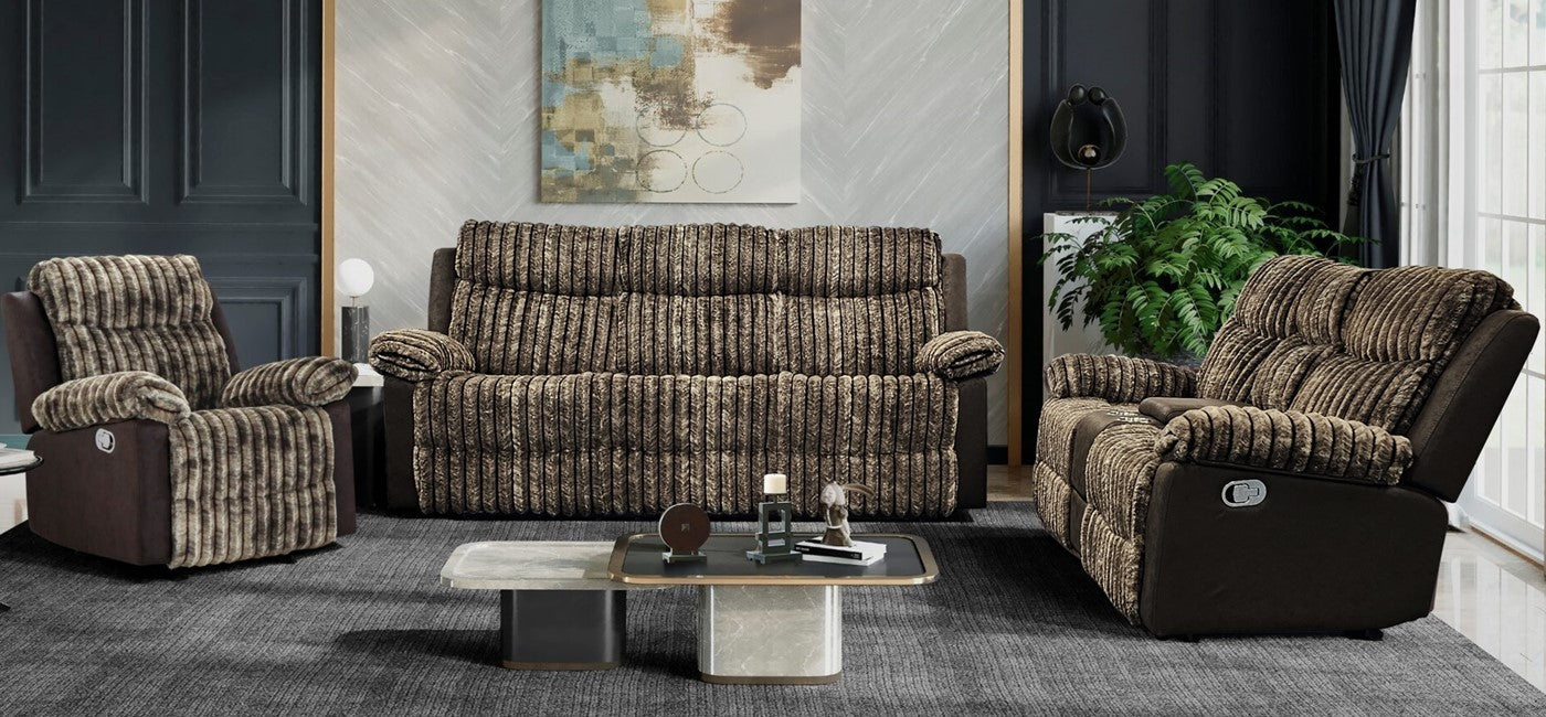 U6028 Plush Dark Brown Sofa, Love and Recliner - Manual Recline