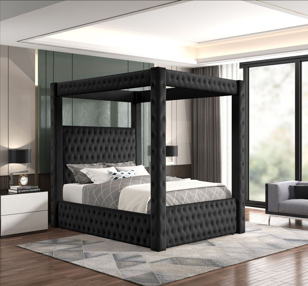 Castle Canopy Platform Bed - Black, Gray or Cream