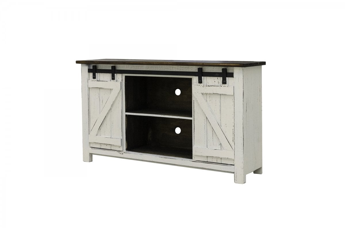 WHITE CONSOLE BARNDOOR TV STAND