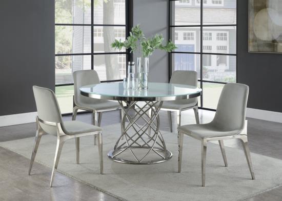 Irene 5-piece Round Glass Top Dining Set White and Chrome 110401-S5