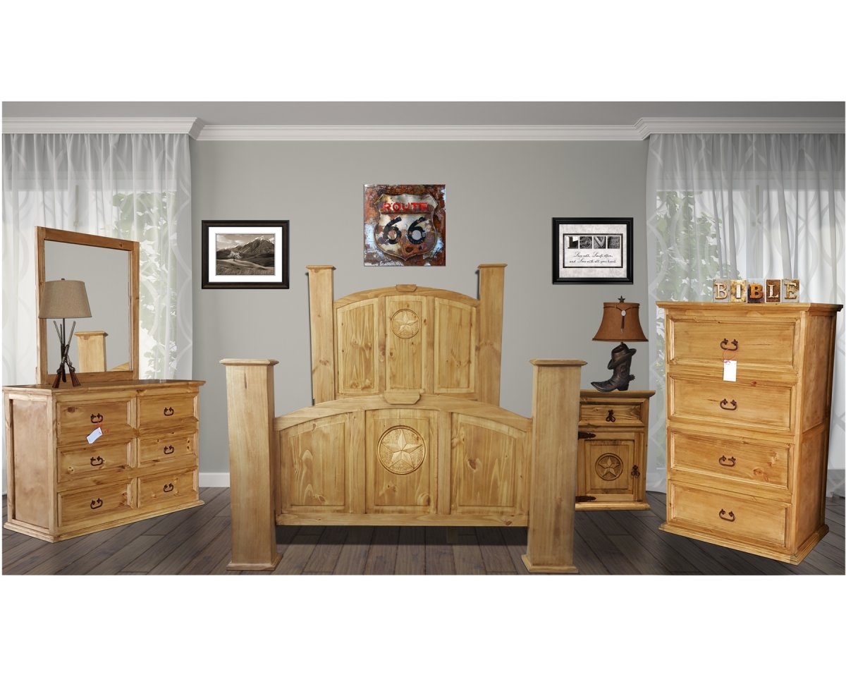 MANSION Natural Honey RUSTIC BEDROOM COLLECTION WITH STAR. CROSS or PLAIN