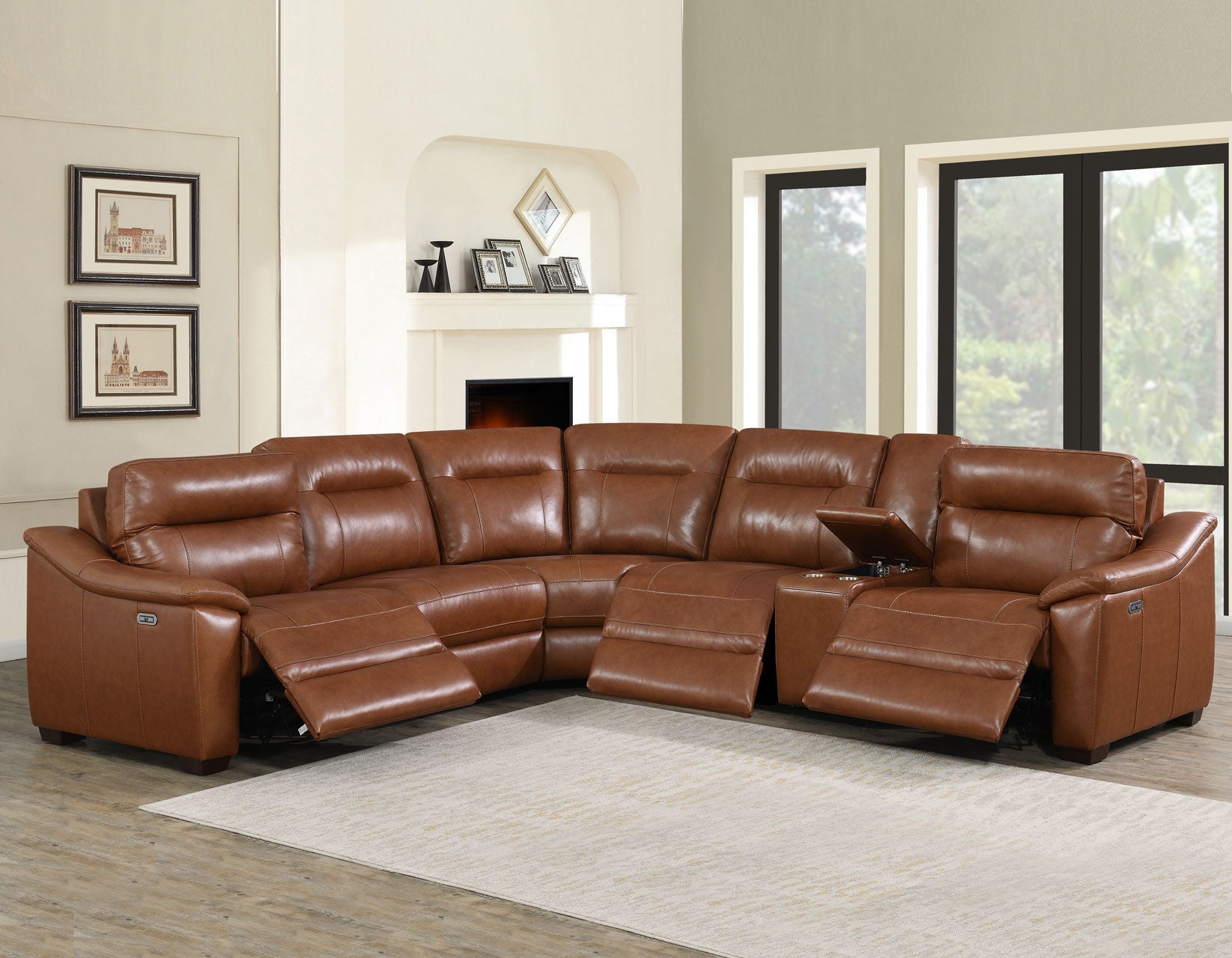 Casa 6-Piece Leather Dual-Power Reclining Sectional, Coach by Steve Silver