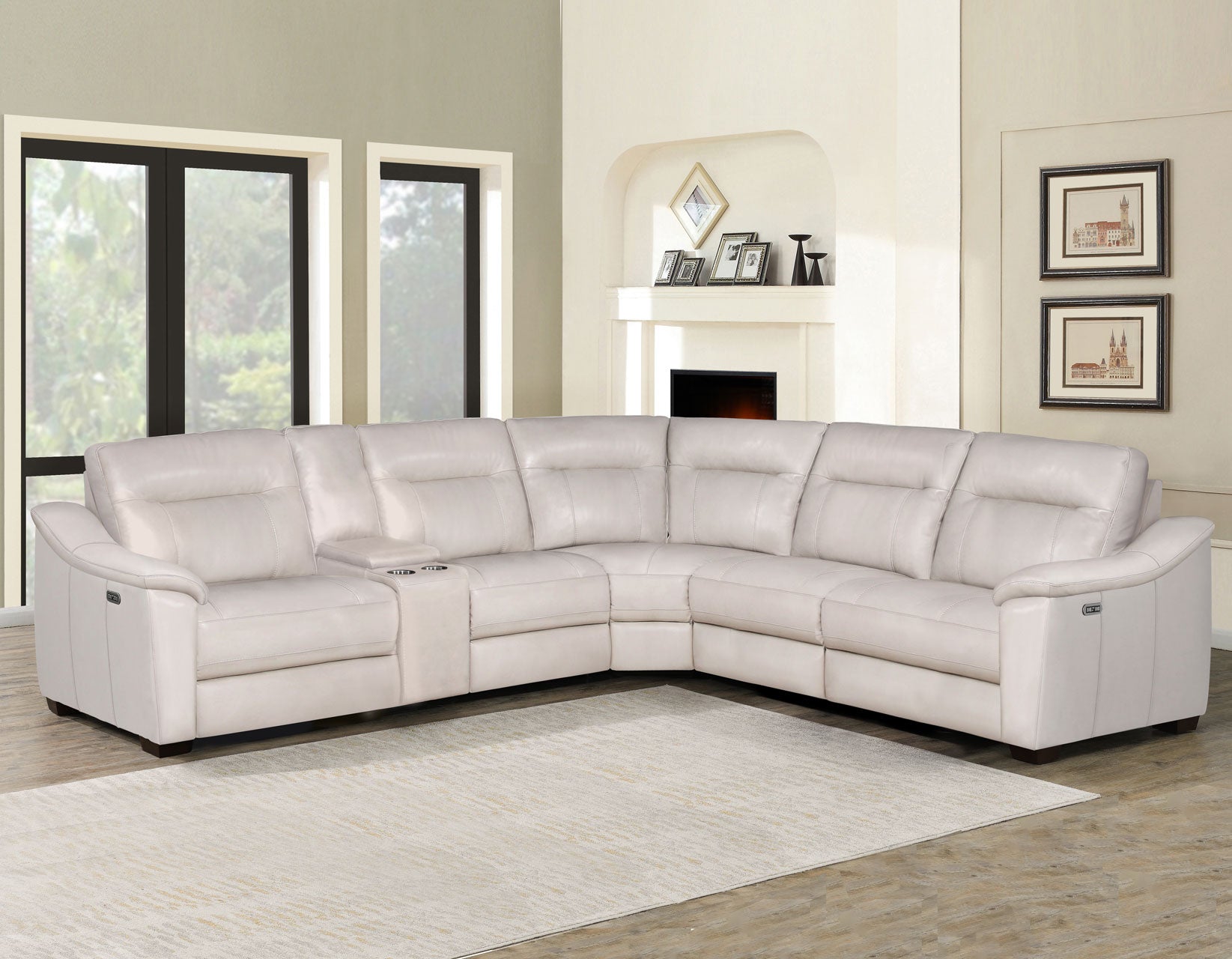 Casa 6-Piece Leather Dual-Power Reclining Sectional, Ivory by Steve Silver