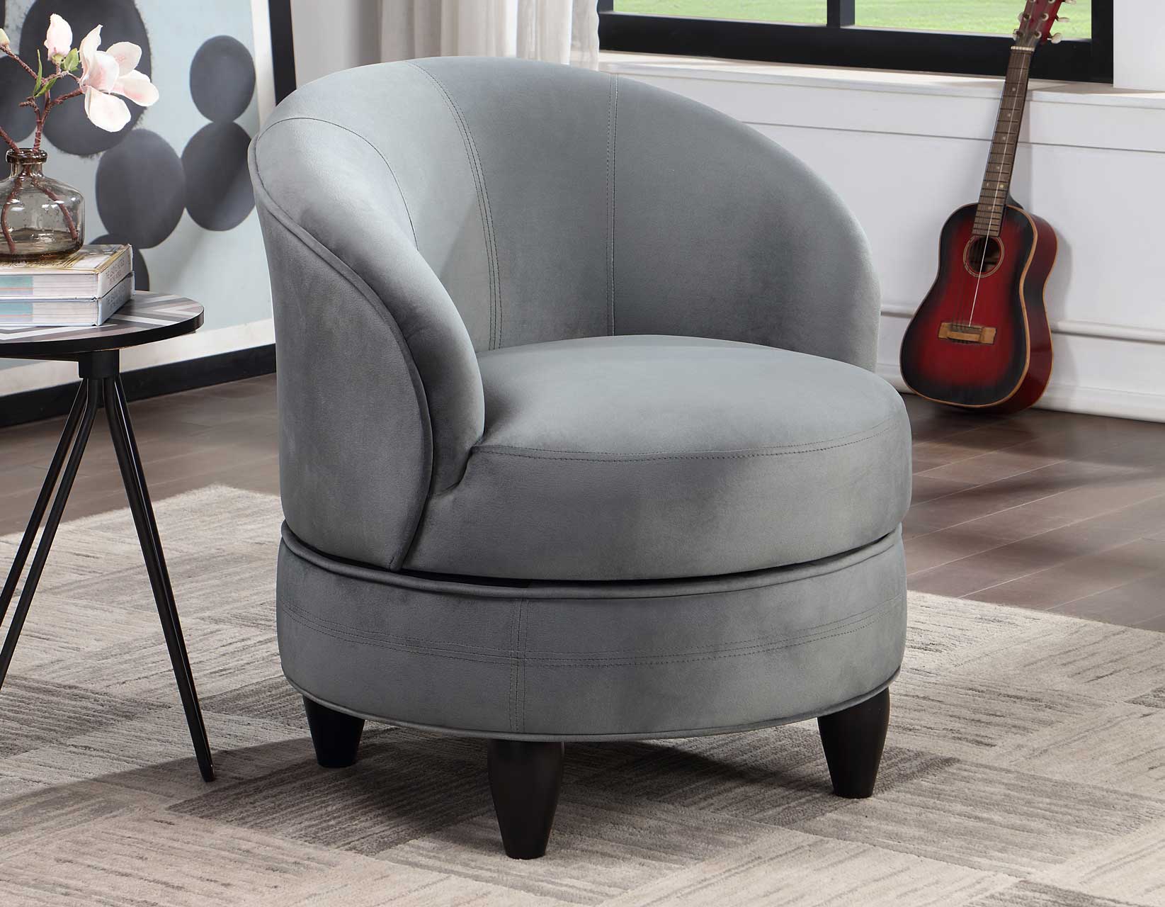 Sophia Swivel Accent Chair, Gray Velvet by Steve Silver