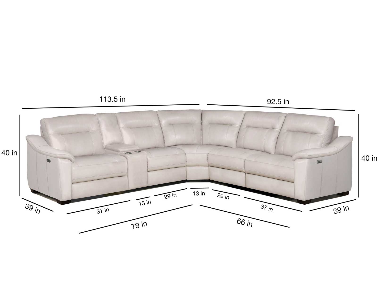 Casa 6-Piece Leather Dual-Power Reclining Sectional, Ivory by Steve Silver