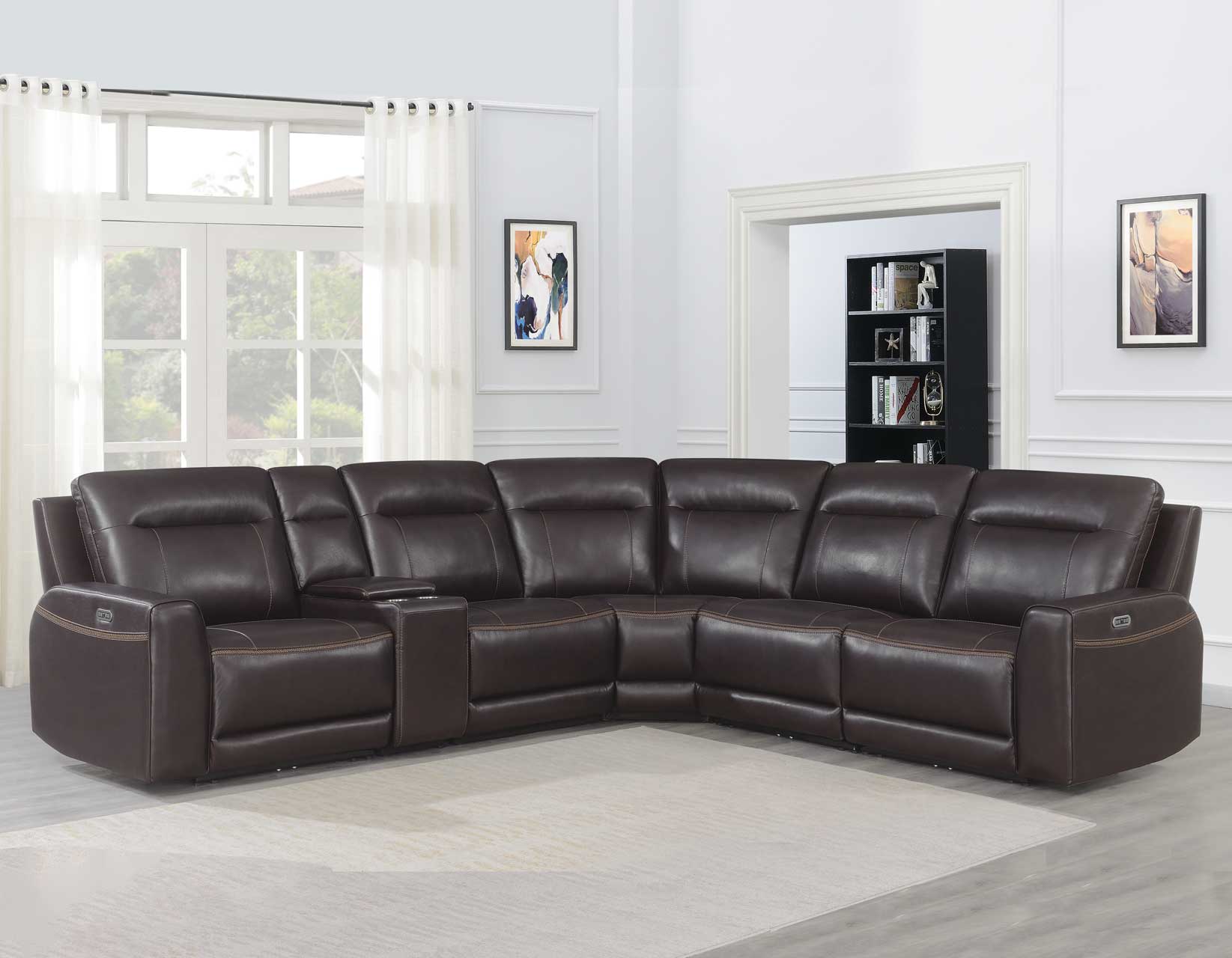 Doncella Dual-Power Leather 6-Piece Sectional (LAFR,RAFR,CN,AC,AR,W) by Steve Silver