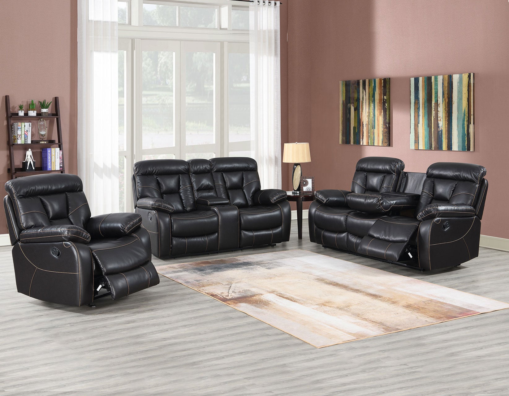 Squire 3pc Set Manual Motion Upholstery Collection (Sofa, Loveseat & Chair)
