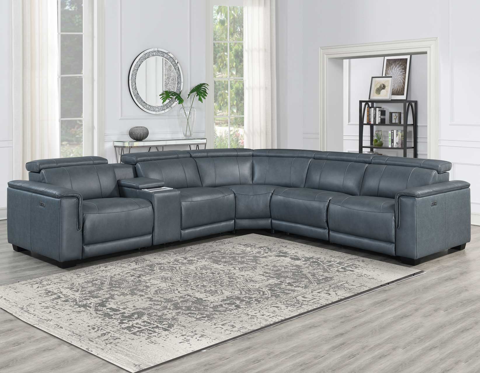 Lorenzo 6-Piece Dual-Power Reclining Modular Leather Sectional, Grey by Steve Silver