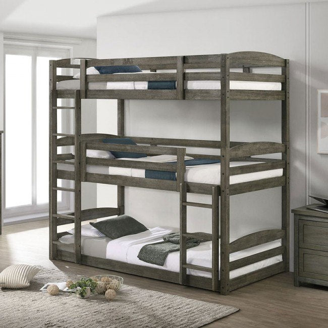 Trey Triple Twin Bunk in Grey Wire Brushed Collection by Elements