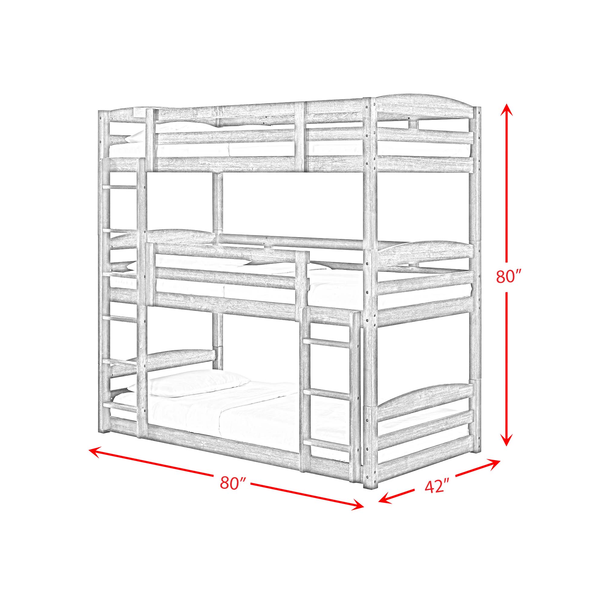 Trey Triple Twin Bunk in Grey Wire Brushed Collection by Elements