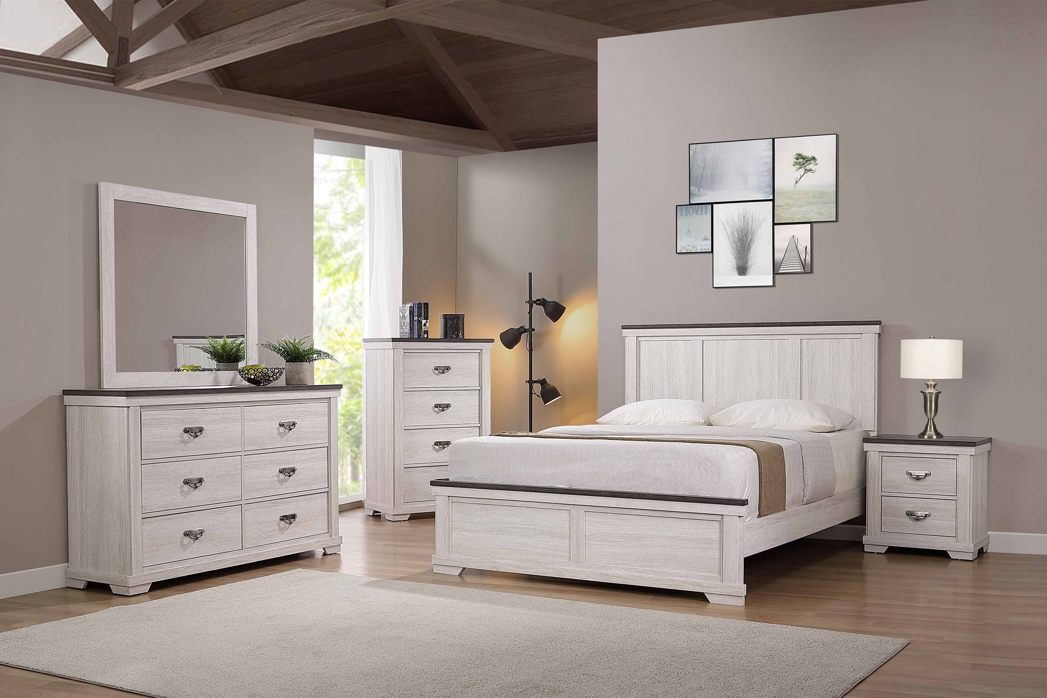 CM8180 LEIGHTON Bedroom Collection White with Brown Tops