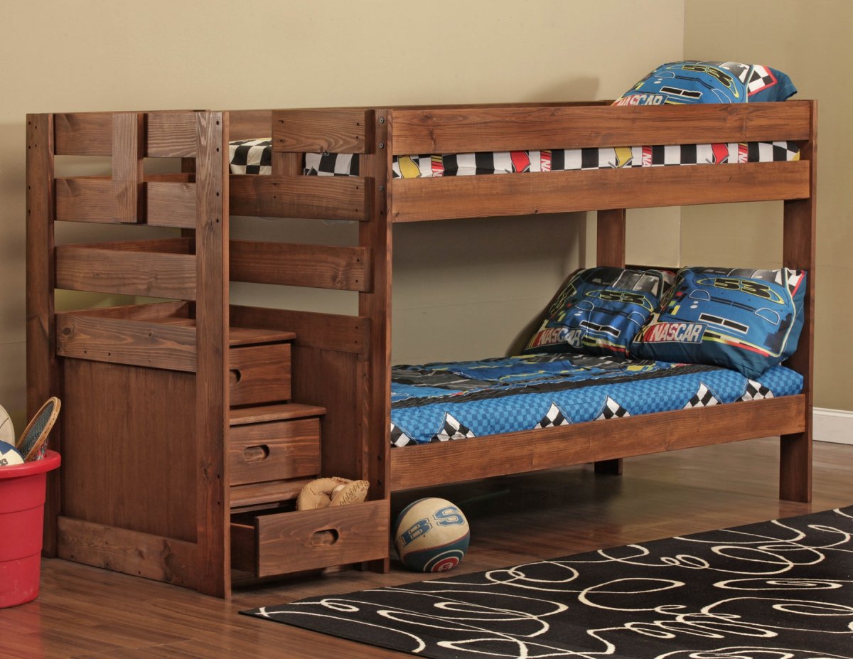 6087 TWIN/TWIN WITH STAIRCASE Bunk Bed - Solid Wood